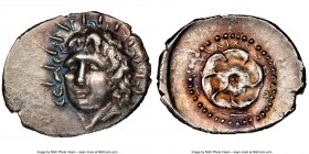 CARIAN ISLANDS. Rhodes. Ca. 84-30 BC. AR drachm (22mm, 4.04 gm, 1h). NGC AU 5/5 - 3/5, scratches. Philiscus, magistrate. Radiate head of Helios facing...