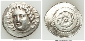 CARIAN ISLANDS. Rhodes. Ca. 84-30 BC. AR drachm (20mm, 4.26 gm, 12h). AU. Radiate head of Helios facing, turned slightly left, hair parted in center a...