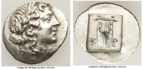 LYCIAN LEAGUE. Cragus. Ca. 48-20 BC. AR hemidrachm (15mm, 1.84 gm, 12h). AU. Series 1. Laureate head of Apollo right; Λ-Y below / K-P, cithara (lyre);...