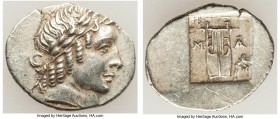 LYCIAN LEAGUE. Masicytes. Ca. 48-20 BC. AR hemidrachm (17mm, 1.83 gm, 1h). AU. Series 2. Laureate head of Apollo right, wearing taenia; Λ-Y below / M-...