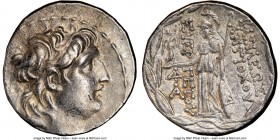 SELEUCID KINGDOM. Antiochus VII Euergetes (Sidetes) (138-129 BC). AR tetradrachm (27mm, 11h). NGC XF. Posthumous issue of Cappadocia. Diademed head of...