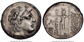 SELEUCID KINGDOM. Antiochus VIII Epiphanes Grypus (121-96 BC). AR tetradrachm (30mm, 1h). NGC XF, brushed. Damascus, dated Seleucid Era 193 (120/19 BC...