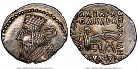 PARTHIAN KINGDOM. Pacorus I (ca. AD 78-120). AR drachm (20mm, 11h). NGC AU. Ecbatana. Bust of Pacorus left with long pointed beard, wearing double ban...