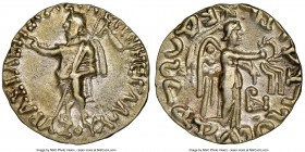 INDO-SCYTHIAN KINGDOM. Azes I/II (after ca. 58 BC). AR drachm (18mm, 12h). NGC Choice XF. Taxila. BAΣIΛEΩΣ BAΣIΛEΩN MEΓAΛOY AZOY, Zeus standing left, ...