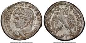 SYRIA. Antioch. Caracalla (AD 198-217). AR tetradrachm (27mm, 5h). NGC Choice XF. AD 216-217. ANTΩNЄIOC••CЄ•AYTK•M•A, laureate, draped and cuirassed b...