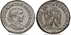 SYRIA. Antioch. Philip II, as Augustus (AD 247-249). BI tetradrachm (25mm, 1h). NGC AU, brushed. AD 248. AYTOK K M IOYΛI ΦIΛIΠΠOC CЄB, radiate, draped...