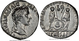 Augustus (27 BC-AD 14). AR denarius (19mm, 3.85 gm, 2h). NGC AU 4/5 - 4/5. Lugdunum, 2 BC-AD 4. CAESAR AVGVSTVS-DIVI F PATER PATRIAE, laureate head of...