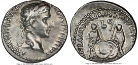 Augustus (27 BC-AD 14). AR denarius (19mm, 7h). NGC XF. Lugdunum, 2 BC-AD 4. CAESAR AVGVSTVS-DIVI F PATER PATRIAE, laureate head of Augustus right / A...