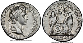 Augustus (27 BC-AD 14). AR denarius (18mm, 6h). NGC Choice VF. Lugdunum, 2 BC-AD 4. CAESAR AVGVSTVS-DIVI F PATER PATRIAE, laureate head of Augustus ri...