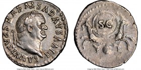 Divus Vespasian (AD 69-79). AR denarius (19mm, 5h). NGC XF. Rome, AD 80-81. DIVVS AVGVSTVS VESPASIANVS, laureate head of Divus Vespasian right / Two c...