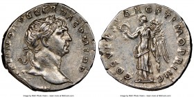 Trajan (AD 98-117). AR denarius (19mm, 6h). NGC Choice AU. Rome, AD 103-111. IMP TRAIANO AVG GER DAC P M TR P, laureate head of Trajan right / COS V P...