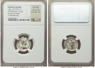 Geta (AD 198-209). AR denarius (19mm, 3.14 gm, 12h). NGC Choice AU 5/5 - 3/5. Rome, AD 200-202. P SEPT GETA-CAES PONT, bare headed and draped bust of ...