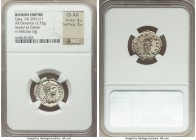 Geta (AD 198-209). AR denarius (19mm, 3.35 gm, 6h). NGC Choice AU 4/5 - 3/5. Rome, AD 200-202. P SEPT GETA-CAES PONT, bare headed and draped bust of G...