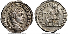 Elagabalus (AD 218-222). AR denarius (18mm, 5h). NGC Choice AU. Rome, 219. IMP ANTO-NINVS AVG, laureate, draped, and cuirassed bust of Elagabalus righ...