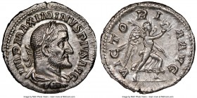 Maximinus I (AD 235-238). AR denarius (19mm, 5h). NGC Choice AU. Rome, March AD 235-January AD 236. IMP MAXIMINVS PIVS AVG, laureate, draped and cuira...