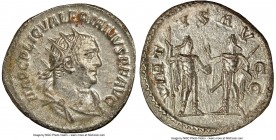 Valerian I (AD 253-260). BI antoninianus (21mm, 11h). NGC MS. Antioch. IMP C P LIC VALERIANVS PF AVG, radiate, draped bust of Valerian I right, seen f...