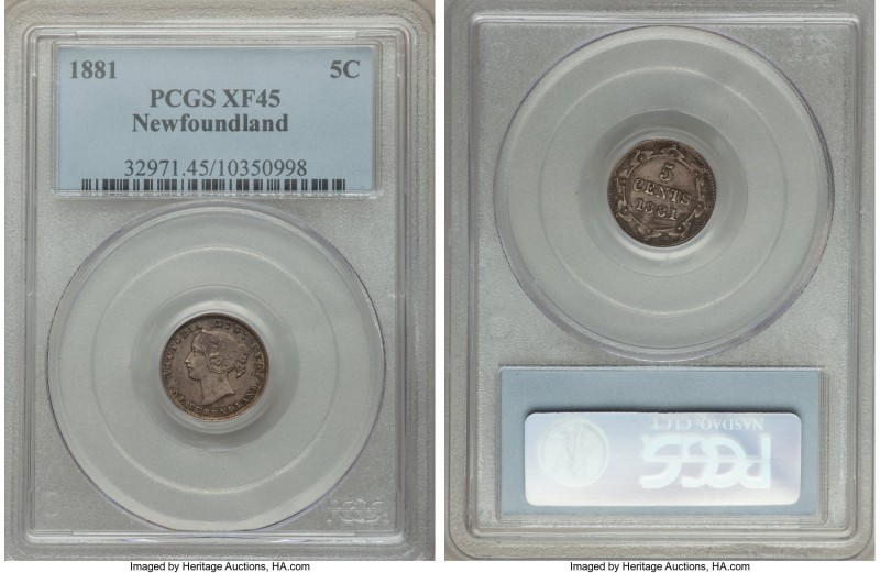 Newfoundland. Victoria 5 Cents 1881 XF45 PCGS, London mint, KM2. Ash gray with c...