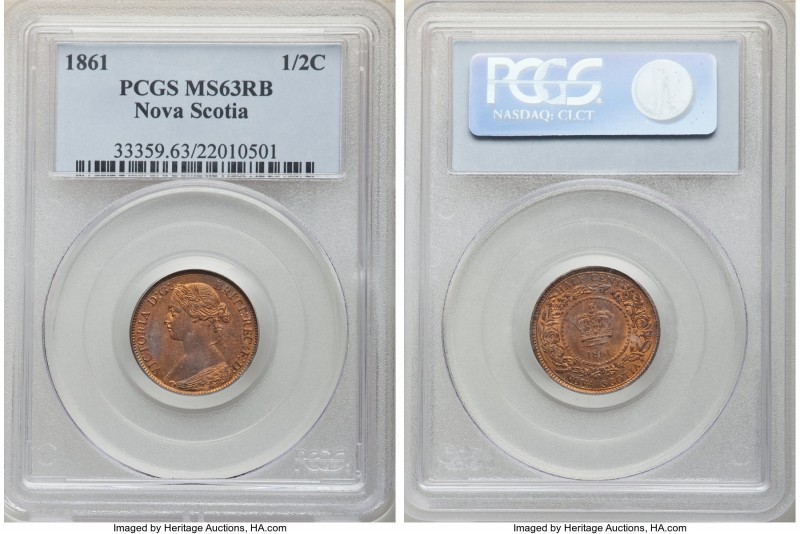 Nova Scotia. Victoria 1/2 Cent 1861 MS63 Red and Brown PCGS, London mint, KM7. C...