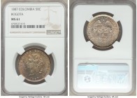 Republic 50 Centavos 1887-BOGOTA MS61 NGC, Bogota mint, KM185. One year type. A fully Mint State example displaying deep shades of red & gold toning a...