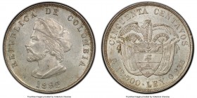 Republic 50 Centavos 1892 MS64 PCGS, KM-187.2. Restrepo-408.1. Variety with tip of cap pointing to right side of A in Republica - Small bust. Issued f...