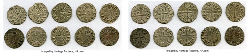 Principality of Antioch 10-Piece Lot of Uncertified Bohemond Era "Helmet" Denier...