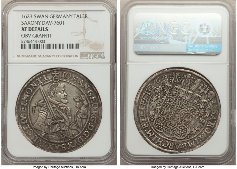 Saxony. Johann Georg I Taler 1623-HvR XF Details (Obverse Graffiti) NGC, Dresden...