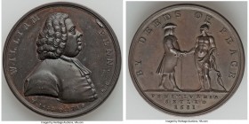 "William Penn" bronze Medal ND (c. 1780) XF, Eimer-482, Betts-531. 40.2mm. 29.56gm. By L(ewis) Pengo. WILLIAM PENN B. 1644 D. 1713 signed L.P. His hal...