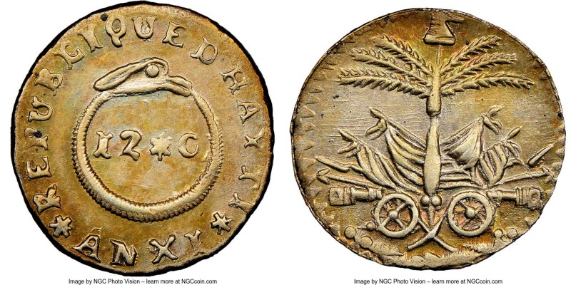 Republic 12 Centimes L'An XI (1814) MS63 NGC, KM11. Exceptional strike, nicely t...