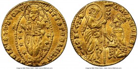 Venice. Lorenzo Celsi gold Ducat ND (1361-1365) AU58 NGC, Fr-1225. 3.51gm. LAVR • CЄLSI | S | • M | • V | E | N | E | T | I, Doge kneeling left before...