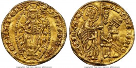 Venice. Antonio Venier gold Ducat ND (1382-1400) AU58 NGC, Venice mint, Fr-1229. 20mm. 3.47gm. ANTO • VЄNЄRIO S • M • VЄNЄTI stacked DVX, St. Mark sta...