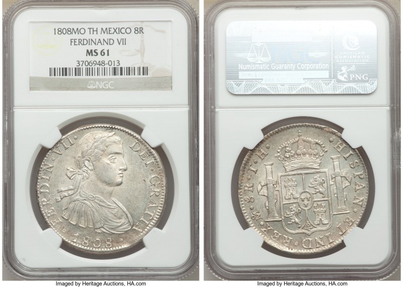 Ferdinand VII 8 Reales 1808 Mo-TH MS61 NGC, Mexico City mint, KM110. Bright with...