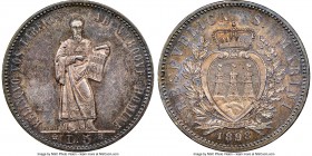Republic 5 Lire 1898-R MS61 NGC, Rome mint, KM6. Lovely toning in teal and rose shades. 

HID09801242017

© 2020 Heritage Auctions | All Rights Re...