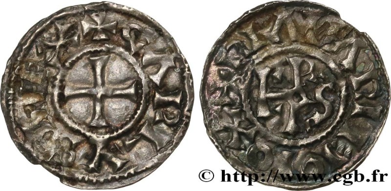 CHARLES III THE SIMPLE
Type : Denier 
Date : c. 843-864 
Mint name / Town : Mell...