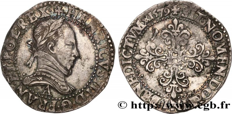 HENRY III
Type : Franc au col plat 
Date : 1579 
Mint name / Town : Paris 
Metal...