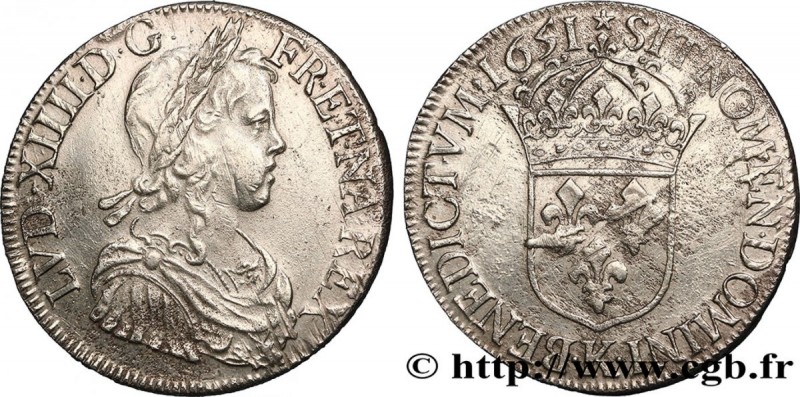 LOUIS XIV "THE SUN KING"
Type : Écu à la mèche longue 
Date : 1651 
Mint name / ...