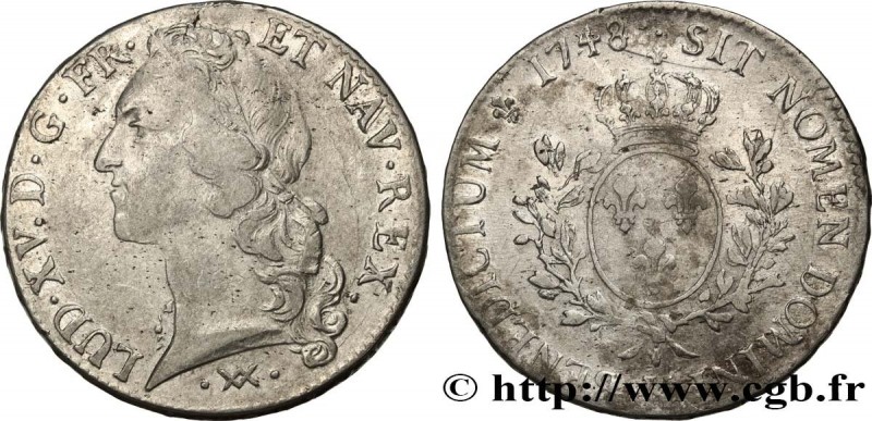 LOUIS XV THE BELOVED
Type : Écu dit "au bandeau" 
Date : 1748 
Mint name / Town ...