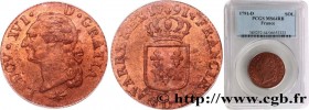 LOUIS XVI
Type : Sol dit "à l'écu" 
Date : 1791 
Mint name / Town : Lyon 
Quantity minted : 1734146 
Metal : copper 
Diameter : 29  mm
Orientation die...