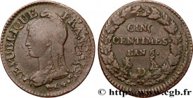 DIRECTOIRE
Type : Cinq centimes Dupré, grand module, "refrappage" du décime 
Date : An 5 (1796-1797) 
Mint name / Town : Lyon 
Quantity minted : 27422...