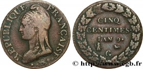 CONSULATE
Type : Cinq centimes Dupré, grand module 
Date : An 9 (1800-1801) 
Mint name / Town : Genève 
Quantity minted : 1186446 
Metal : copper 
Dia...