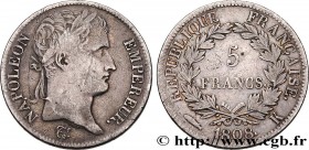 PREMIER EMPIRE / FIRST FRENCH EMPIRE
Type : 5 francs Napoléon Empereur, République française 
Date : 1808 
Mint name / Town : Bordeaux 
Quantity minte...