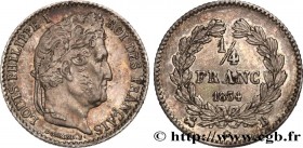 LOUIS-PHILIPPE I
Type : 1/4 franc Louis-Philippe 
Date : 1834 
Mint name / Town : Rouen 
Quantity minted : 70104 
Metal : silver 
Millesimal fineness ...
