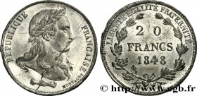 II REPUBLIC
Type : Concours de 20 francs, essai de Montagny, buste nu 
Date : 1848 
Mint name / Town : Paris 
Metal : tin 
Diameter : 21  mm
Orientati...