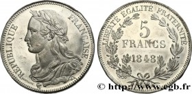 II REPUBLIC
Type : Concours de 5 francs, essai de Montagny 
Date : 1848 
Mint name / Town : Paris 
Metal : tin 
Diameter : 37,1  mm
Orientation dies :...