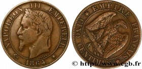 SECOND EMPIRE
Type : Cinq centimes Napoléon III, tête laurée, fautée, coins tournés 
Date : 1864 
Mint name / Town : Paris 
Quantity minted : 3053076 ...