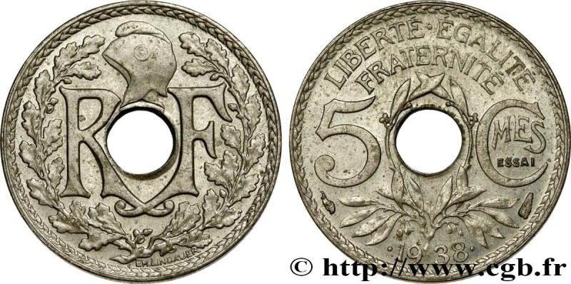 III REPUBLIC
Type : Essai de 5 centimes Lindauer maillechort, ESSAI en relief 
D...