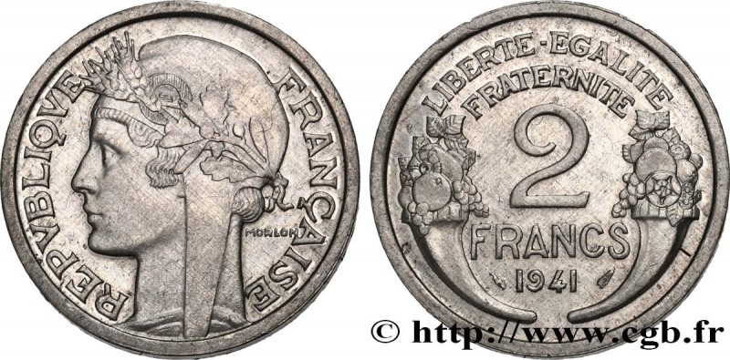 FRENCH STATE
Type : Épreuve flan épais de 2 francs Morlon, aluminium, sans le mo...