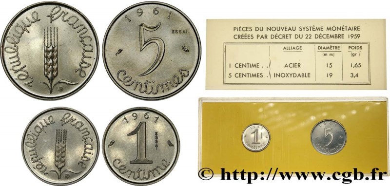 V REPUBLIC
Type : Série de deux essais de 1 et 5 centimes acier, type Épi 
Date ...