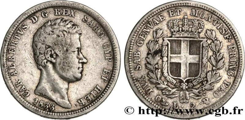 ITALY - KINGDOM OF SARDINIA - CHARLES-ALBERT
Type : 2 Lire 
Date : 1833 
Mint na...