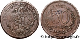MEXICO
Type : 50 Centavos 
Date : 1916 
Quantity minted : - 
Metal : copper 
Diameter : 30  mm
Orientation dies : 6  h.
Weight : 8,75  g.
Edge : lisse...