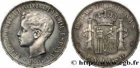 PHILIPPINES
Type : 1 Peso Alphonse XIII 
Date : 1897 
Mint name / Town : Madrid 
Quantity minted : 6000000 
Metal : silver 
Millesimal fineness : 900 ...